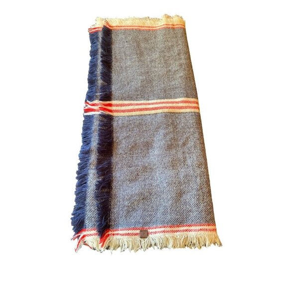 Blue Cream Red Striped Fringed Wrap Scarf One Size - Picture 1 of 5